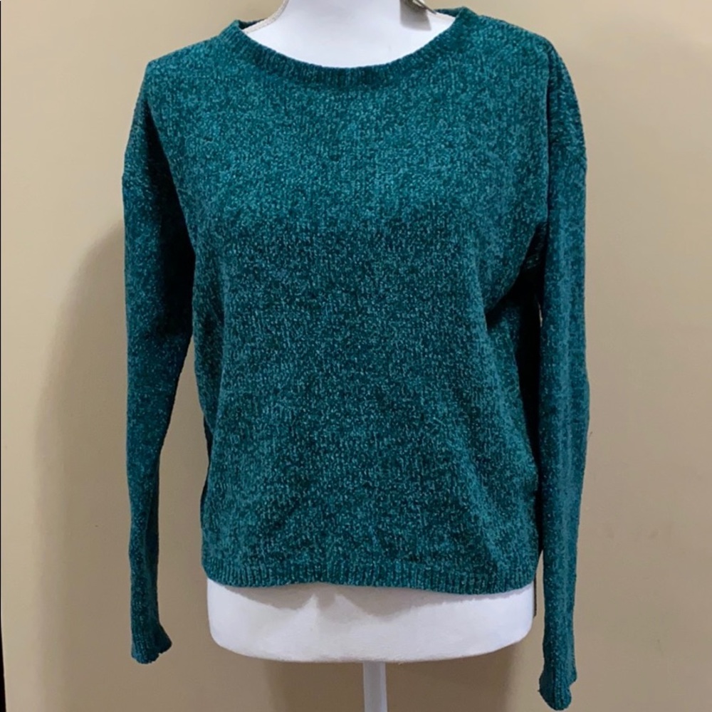 Sea green Chenille drop shoulder sweater